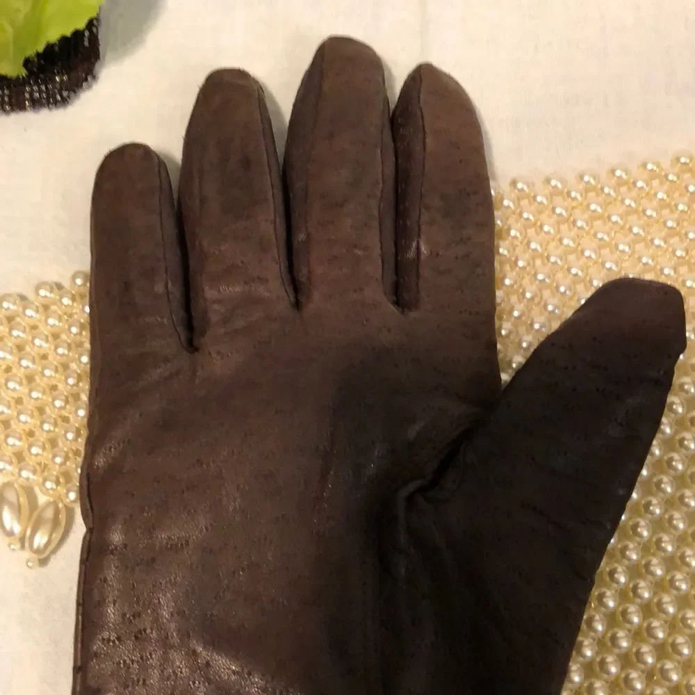 Vintage Faux Leather Ladies Driving Gloves Brown